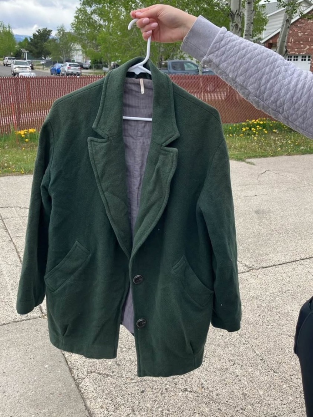 Free People Dark Green Fleece Blazer Jacket (100% cotton)